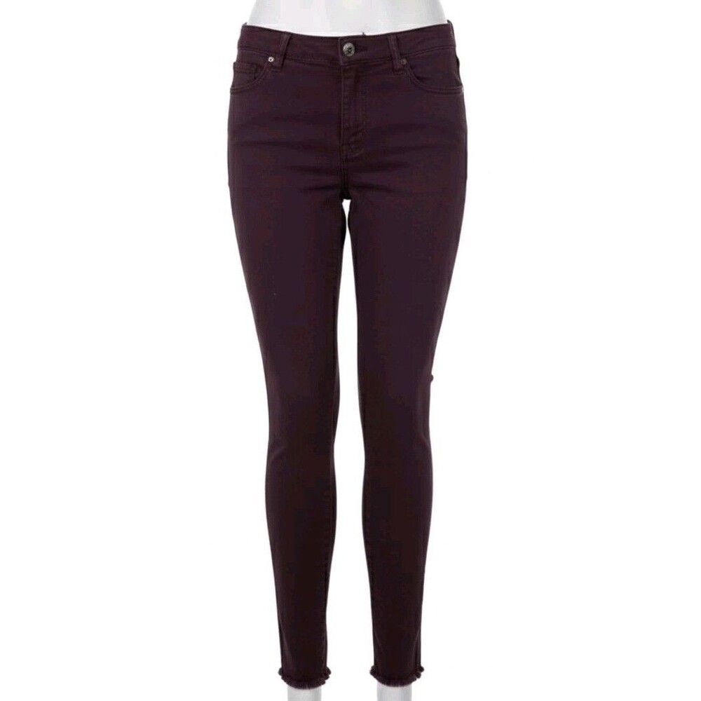 Hippie Laundry Jeans Size 7 Juniors Mid Rise Skinny Burgundy Distressed Denim